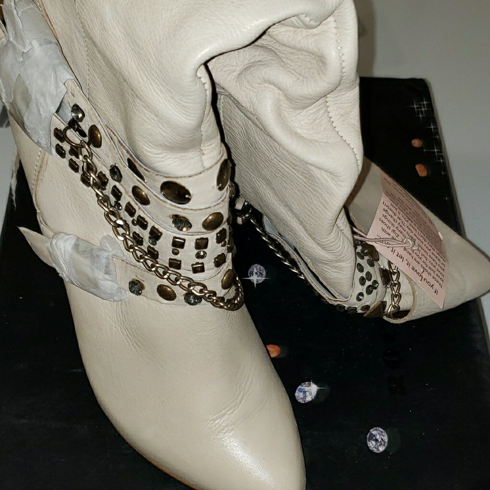 Cream colored Leather tall boot